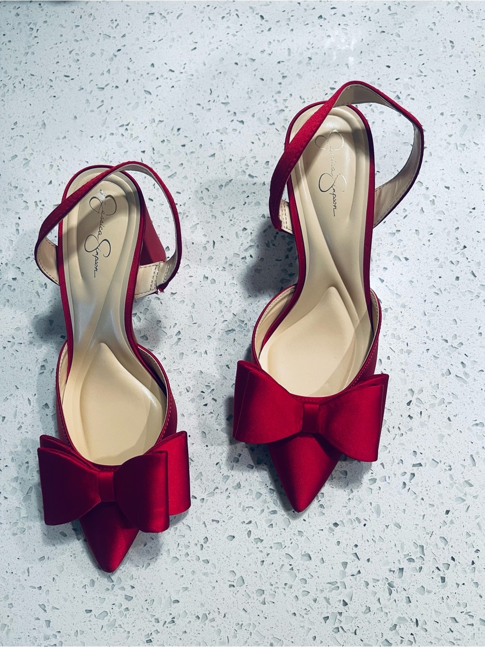 Jessica Simpson Red Bow Pointed-Toe Slingback Pumps size 7.5